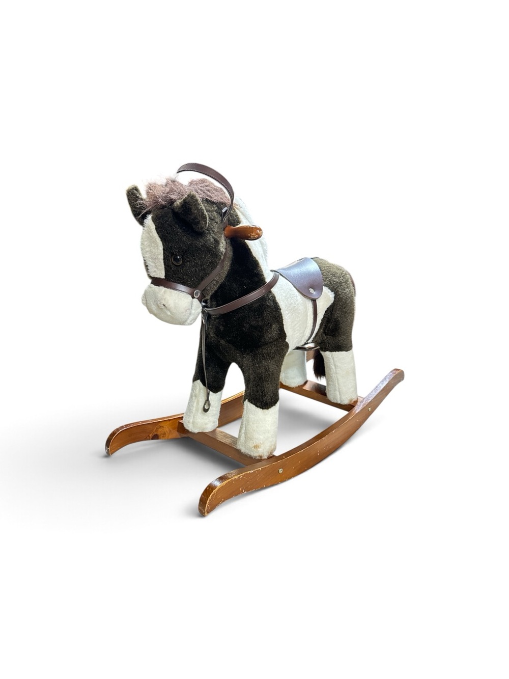 Vintage 1996 Chrisha Playful Plush Neighing Battery Operated Rocking Horse
